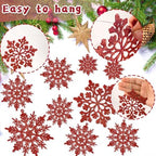 36pcs Red Christmas Snowflake Ornaments, Plastic Glitter Hanging Snow Flakes for Christmas Tree Decorations, alternate view 3