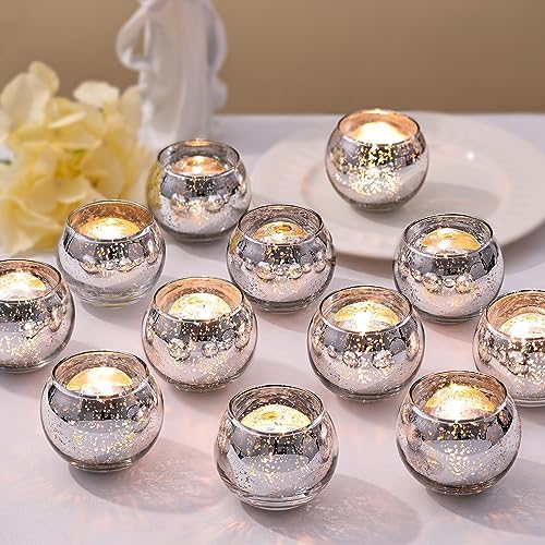 36pcs Silver Votive Candle Holders - Elegant Mercury Glass Tea Light Candle Holder Set for Weddings, Holiday