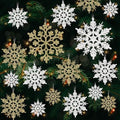 36pcs Snowflakes-Christmas Tree Decorations, Snowflake Ornaments for Tree, Plastic Glitter White Gold Snow