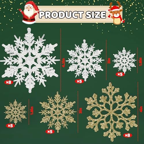 36pcs Snowflakes-Christmas Tree Decorations, Snowflake Ornaments for Tree, Plastic Glitter White Gold Snow, alternate view 4