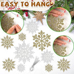 36pcs Snowflakes-Christmas Tree Decorations, Snowflake Ornaments for Tree, Plastic Glitter White Gold Snow, alternate view 5