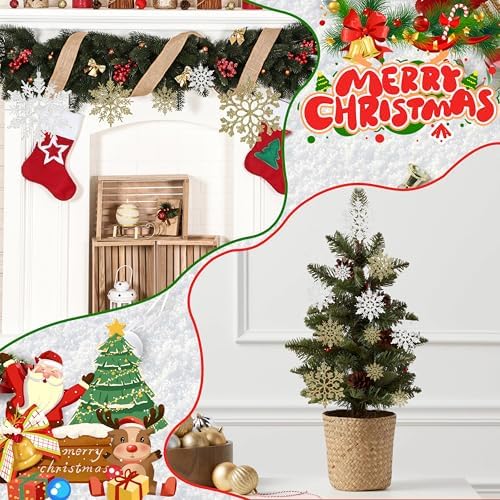 36pcs Snowflakes-Christmas Tree Decorations, Snowflake Ornaments for Tree, Plastic Glitter White Gold Snow, alternate view 6
