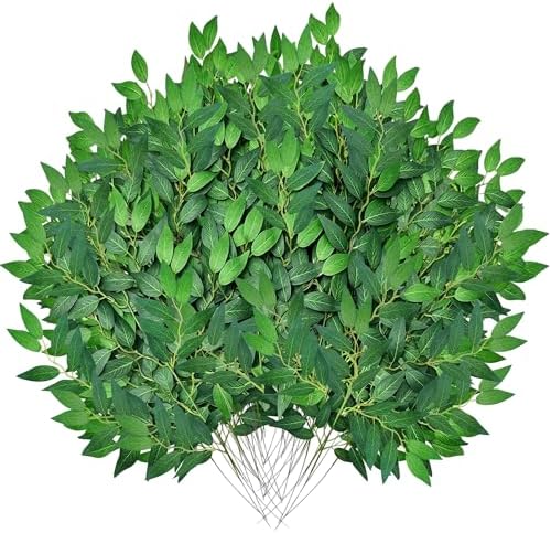 36Pcs Stems Bulk, Artificial Silk Green Leaves Garland, 20"Fake Branches, Hanging Plants Spray Vines for DIY