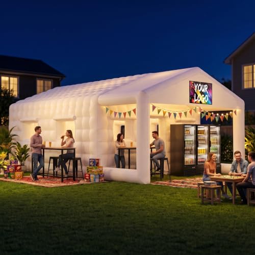 37×20×13Ft White Inflatable Nightclub, Blow up Party Tent with Blower in 37×20×13Ft