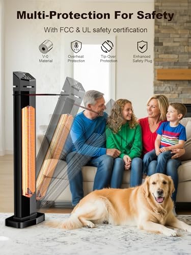 37" Outdoor Heaters for Patio, Electric Patio Heater with Remote, 12H Timer, IPX5 Waterproof, Tip-Over &, alternate view 4