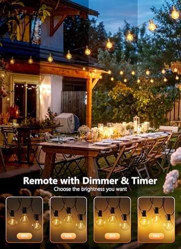 37Ft Outdoor String Lights with Remote, Dimmable G40 LED Bulbs, Waterproof, alternate view 2