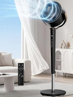 38-46” Pedestal Fan for Bedroom,120°+120° Omnidirectional Oscillating Fans Height Adjustable, Quiet Standing Fan