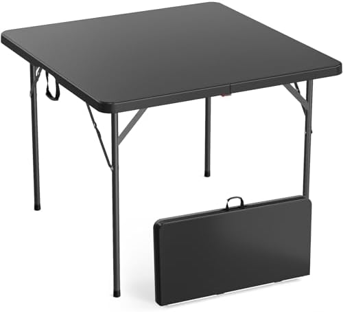 38" Fold in Half Square Table, Bi-Folding Commercial Portable Plastic Dining Table for Kitchen Outdoor Party