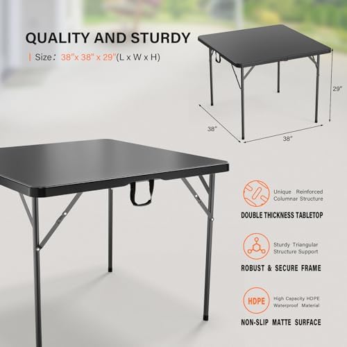 38" Fold in Half Square Table, Bi-Folding Commercial Portable Plastic Dining Table for Kitchen Outdoor Party, alternate view