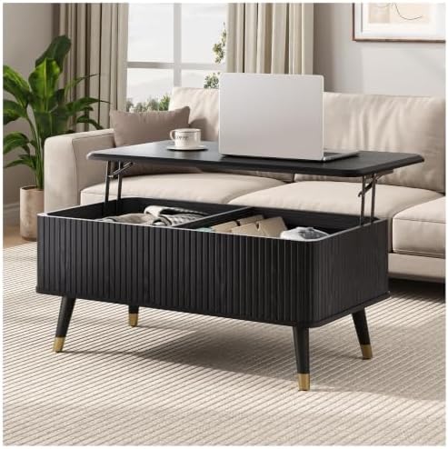 38" Lift Top Coffee Table with Storage for Living Room, Black in Black