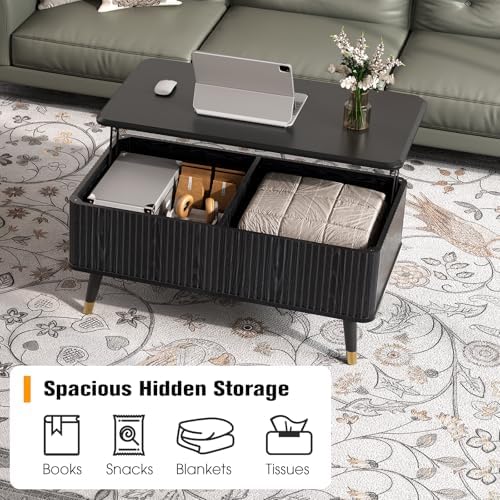 38" Lift Top Coffee Table with Storage for Living Room, Black in Black, alternate view 3