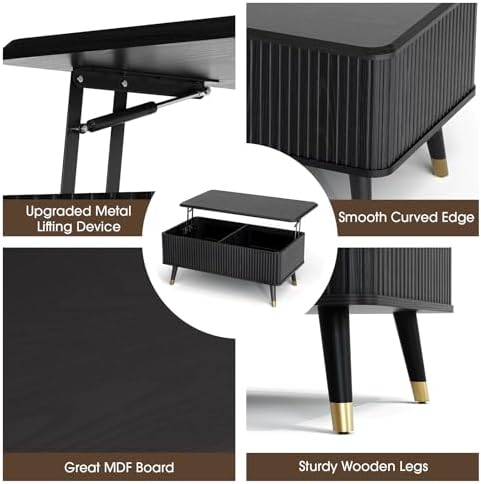 38" Lift Top Coffee Table with Storage for Living Room, Black in Black, alternate view 4