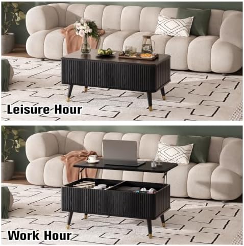 38" Lift Top Coffee Table with Storage for Living Room, Black in Black, alternate view 5