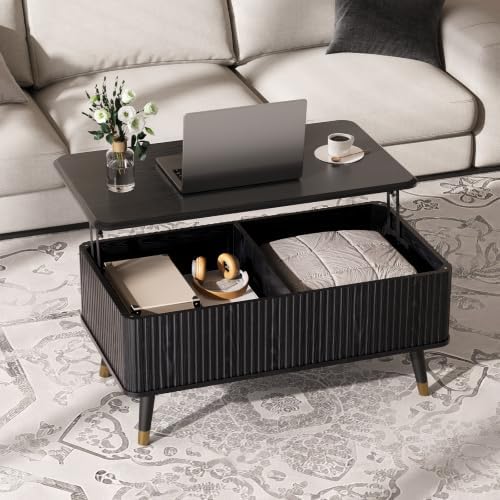38" Lift Top Coffee Table with Storage for Living Room, Black in Black, alternate view 6