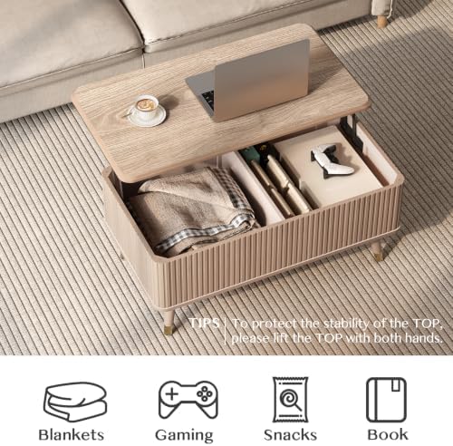 38" Lift Top Coffee Table with Storage for Living Room, Oak, alternate view 3