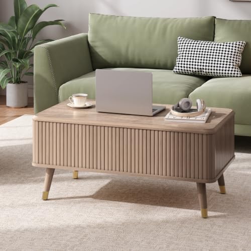 38" Lift Top Coffee Table with Storage for Living Room, Oak, alternate view 5
