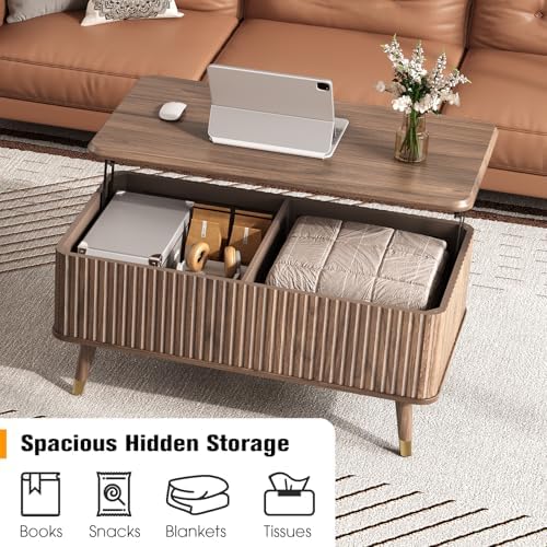 38" Lift Top Coffee Table with Storage for Living Room, Walnut, alternate view 3