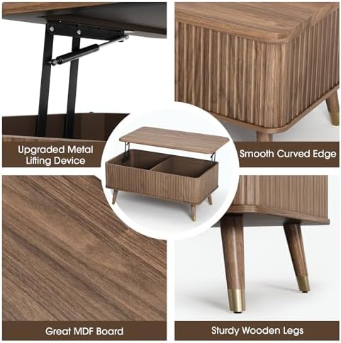 38" Lift Top Coffee Table with Storage for Living Room, Walnut, alternate view 4