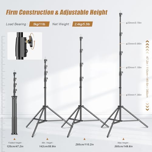 380F Heavy Duty Light Stand 150in/12.6' Light Stand Spring Cushioned, alternate view 3