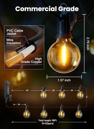 38FT 16LED Solar String Lights Outdoor with Remote & USB Port, alternate view 5