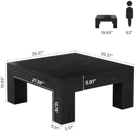 39.4-Inch Square Coffee Table for Living Room, Farmhouse Accent Center Cocktail Table with Sturdy Wooden Legs, alternate view