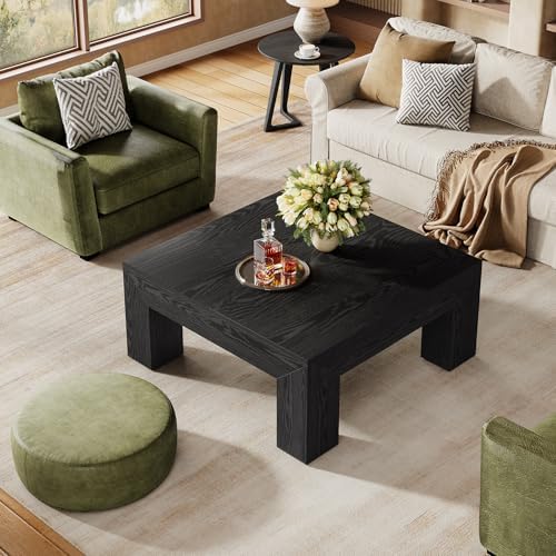 39.4-Inch Square Coffee Table for Living Room, Farmhouse Accent Center Cocktail Table with Sturdy Wooden Legs, alternate view