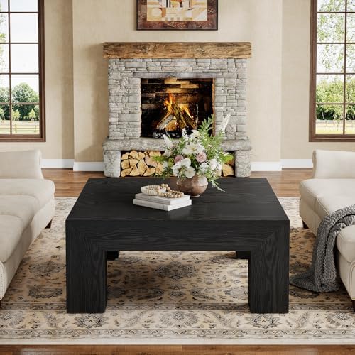 39.4-Inch Square Coffee Table for Living Room, Farmhouse Accent Center Cocktail Table with Sturdy Wooden Legs, alternate view