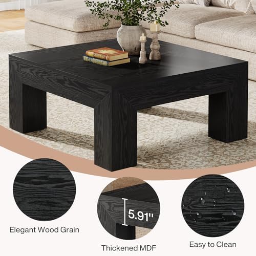 39.4-Inch Square Coffee Table for Living Room, Farmhouse Accent Center Cocktail Table with Sturdy Wooden Legs, alternate view