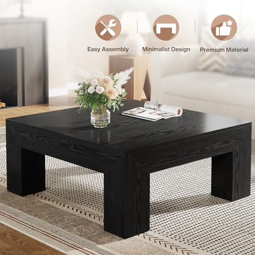 39.4-Inch Square Coffee Table for Living Room, Farmhouse Accent Center Cocktail Table with Sturdy Wooden Legs, alternate view