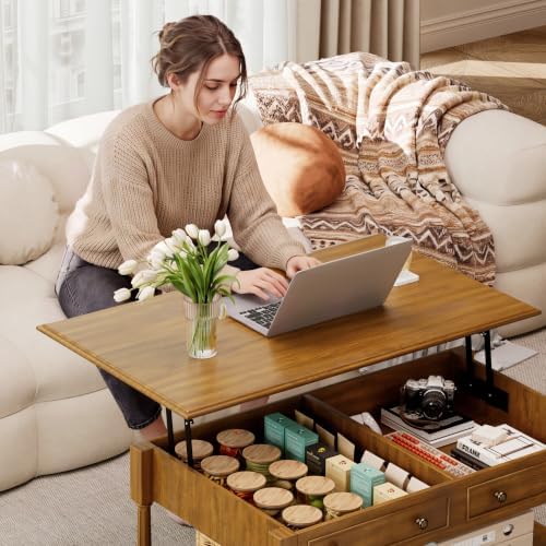 39.4" Lift Top Coffee Table with Storage for Living Room, Walnut, alternate view 3