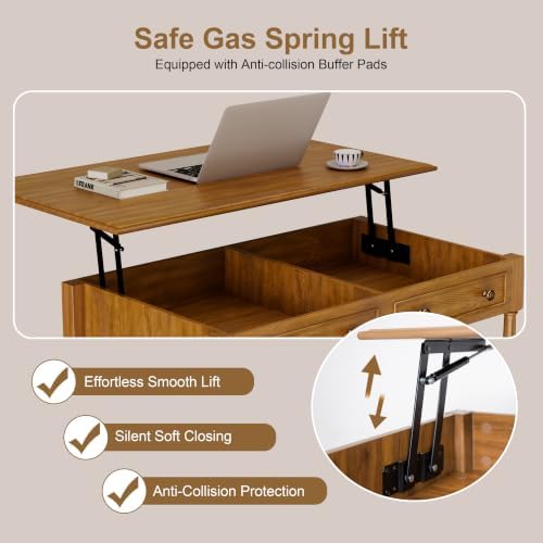 39.4" Lift Top Coffee Table with Storage for Living Room, Walnut, alternate view 4