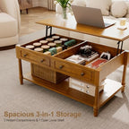 39.4" Lift Top Coffee Table with Storage for Living Room, Walnut, alternate view 5