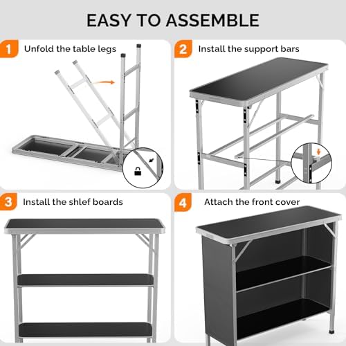 39" Portable Bar Table, 3-Tier Shelves, Mobile Bar Table for Events, Party, Camping, Picnic, Tradeshow, Indoor, alternate