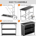 39" Portable Bar Table, 3-Tier Shelves, Mobile Bar Table for Events, Party, Camping, Picnic, Tradeshow, Indoor, alternate