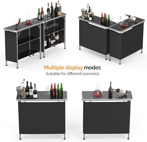 39" Portable Bar Table, 3-Tier Shelves, Mobile Bar Table for Events, Party, Camping, Picnic, Tradeshow, Indoor, alternate