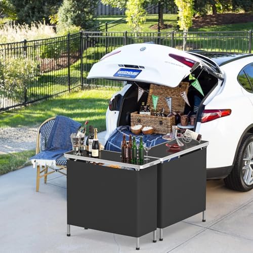 39" Portable Bar Table, 3-Tier Shelves, Mobile Bar Table for Events, Party, Camping, Picnic, Tradeshow, Indoor, alternate