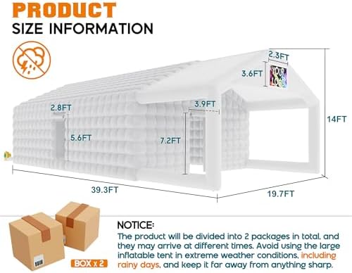 39 x 20 x 14 FT White Inflatable Nightclub Tent with Gazebo in 39 x 20 x 14 FT, alternate view 2