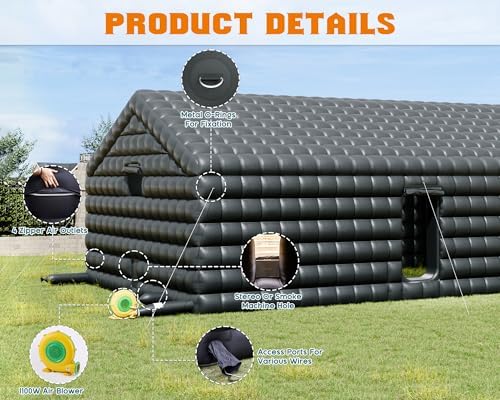39x20x14 FT Large Black Inflatable Nightclub Tent for Adults with Pavilion Rest Area, Black Inflatable Night, alternate view