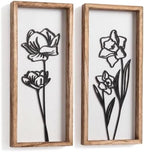 3D Black and White Floral Wall Art, Set of 2, Wall Art Set