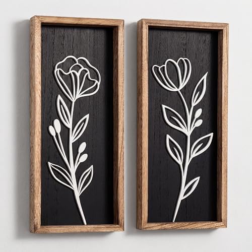 3D Black Wall Decor, Set of 2, Moody Botanical Wall Art