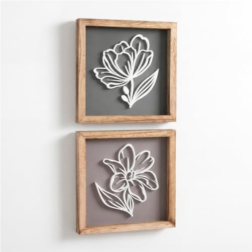 3D Botanical Floral Wall Art, Set of 2, Framed Wall Art