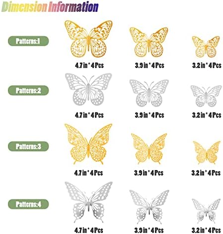 3D Butterfly Wall Decor 48 Pcs 4 Styles 3 Sizes, Butterfly Birthday Decorations Party Decorations Cake, alternate view 6