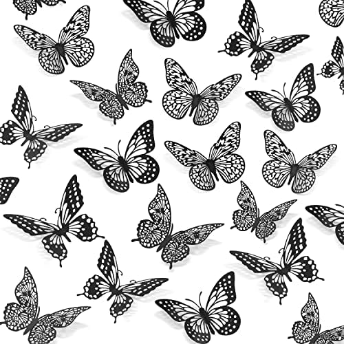 3D Butterfly Wall Decor 48 Pcs Black Butterfly Decoration Sticker