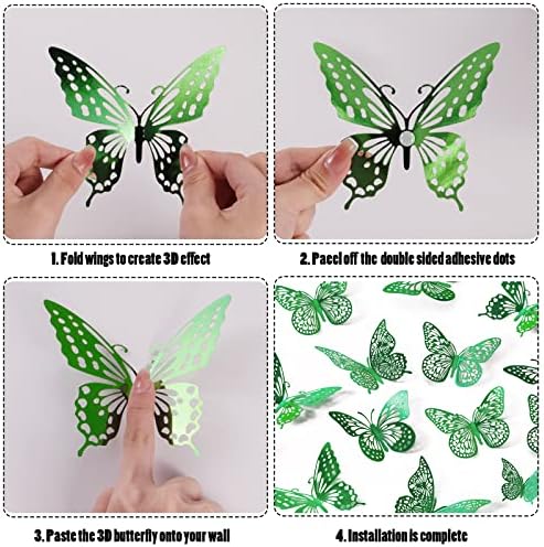 3D Butterfly Wall Decor 48 Pcs Dark Green Butterfly Decorations, alternate view 6