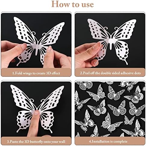 3D Butterfly Wall Decor 48 Pcs Pearl White Butterfly Decorations, alternate view 6