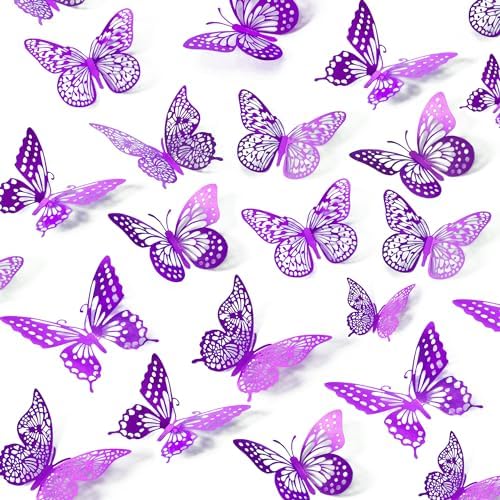 3D Butterfly Wall Decor 48 Pcs Purple Butterfly Decorations
