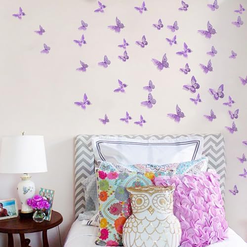 3D Butterfly Wall Decor 48 Pcs Purple Butterfly Decorations, alternate view 4