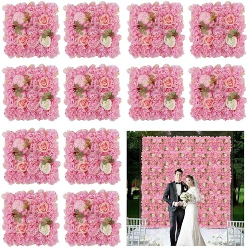 3D Flower Wall Backdrop 12 Pcs 15×15 Inch Pink Dahlia in 15×15 Inch