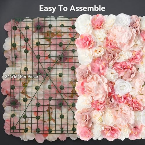 3D Flower Wall Backdrop 24x16 Inch Blush Pink & Ivory 2 Panels in 24x16 Inch, alternate view 7