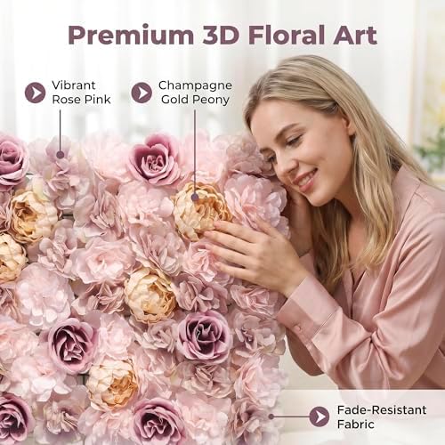 3D Flower Wall Backdrop, 24x16 Inch, Coffee & Pink, 2 Pack in 24x16 Inch, alternate view 6